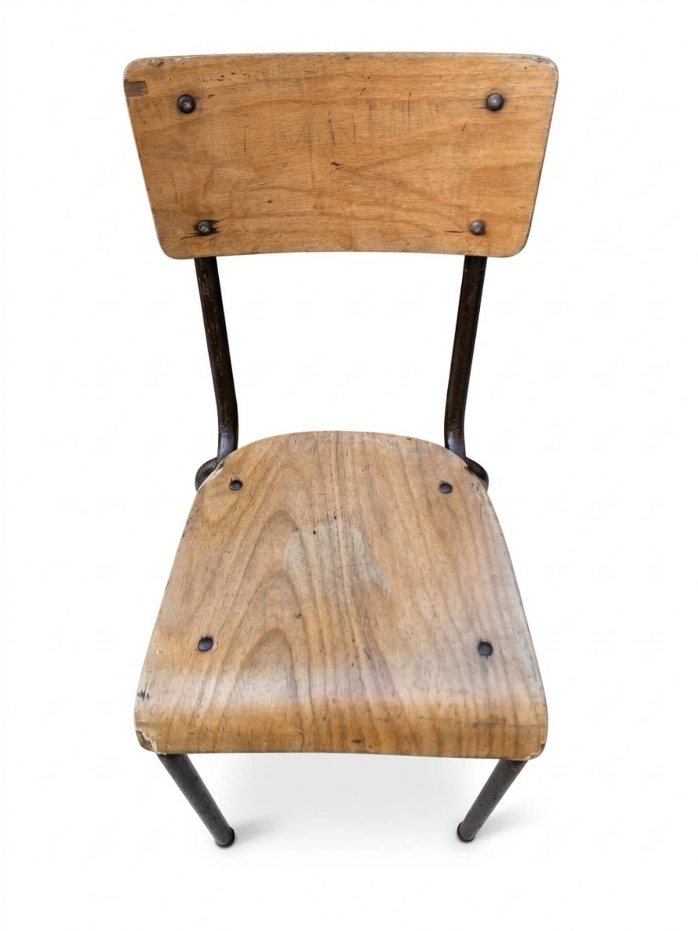 Set of 4 vintage metal and plywood school chairs (2 pairs)
