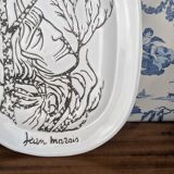 White earthenware dish "faces" by Jean Marais, dreamlike surrealism 70s