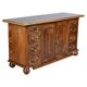 Rustic walnut sideboard with inlaid parquetry, vintage quality.