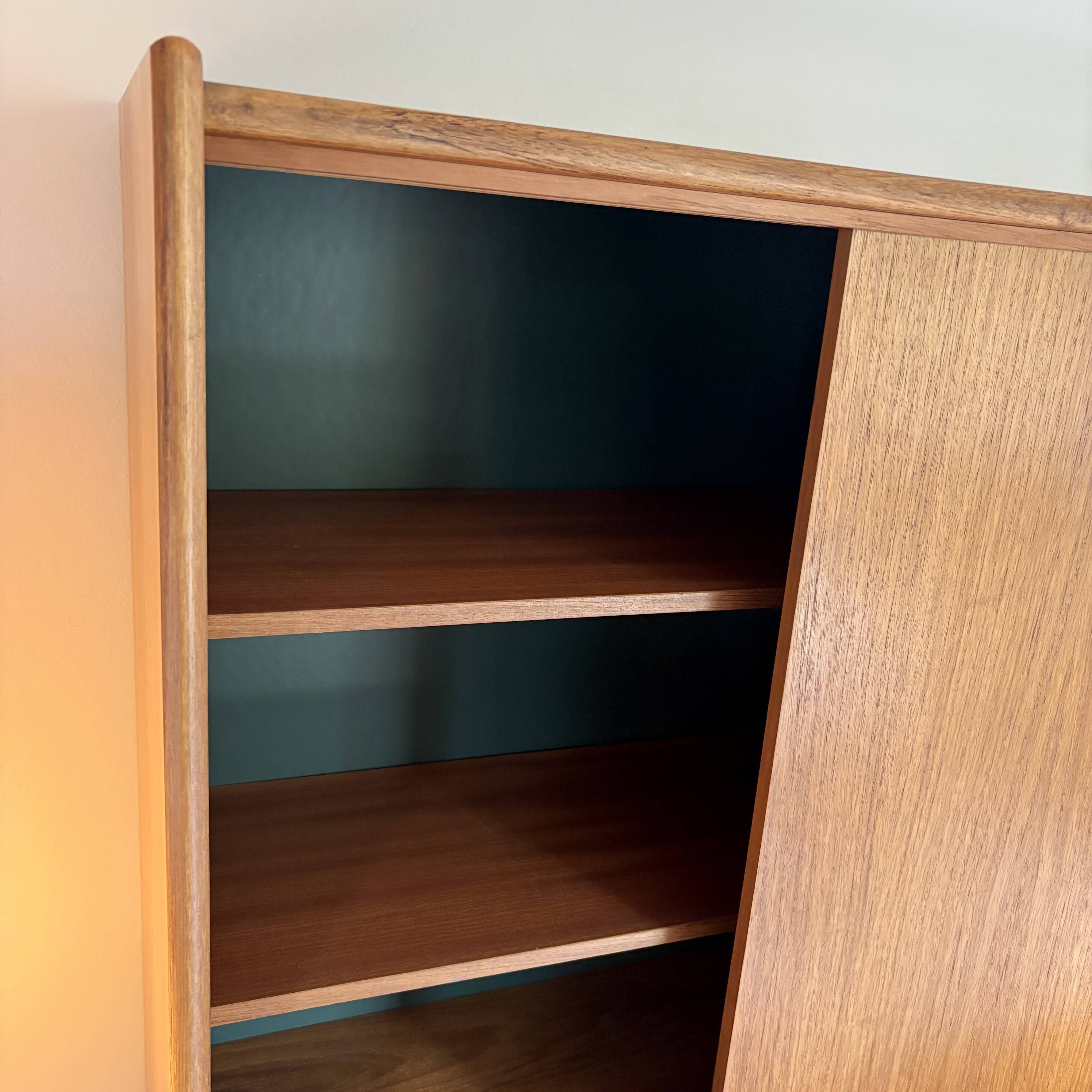 Scandinavian highboard in blonde teak with integrated bar - 60s