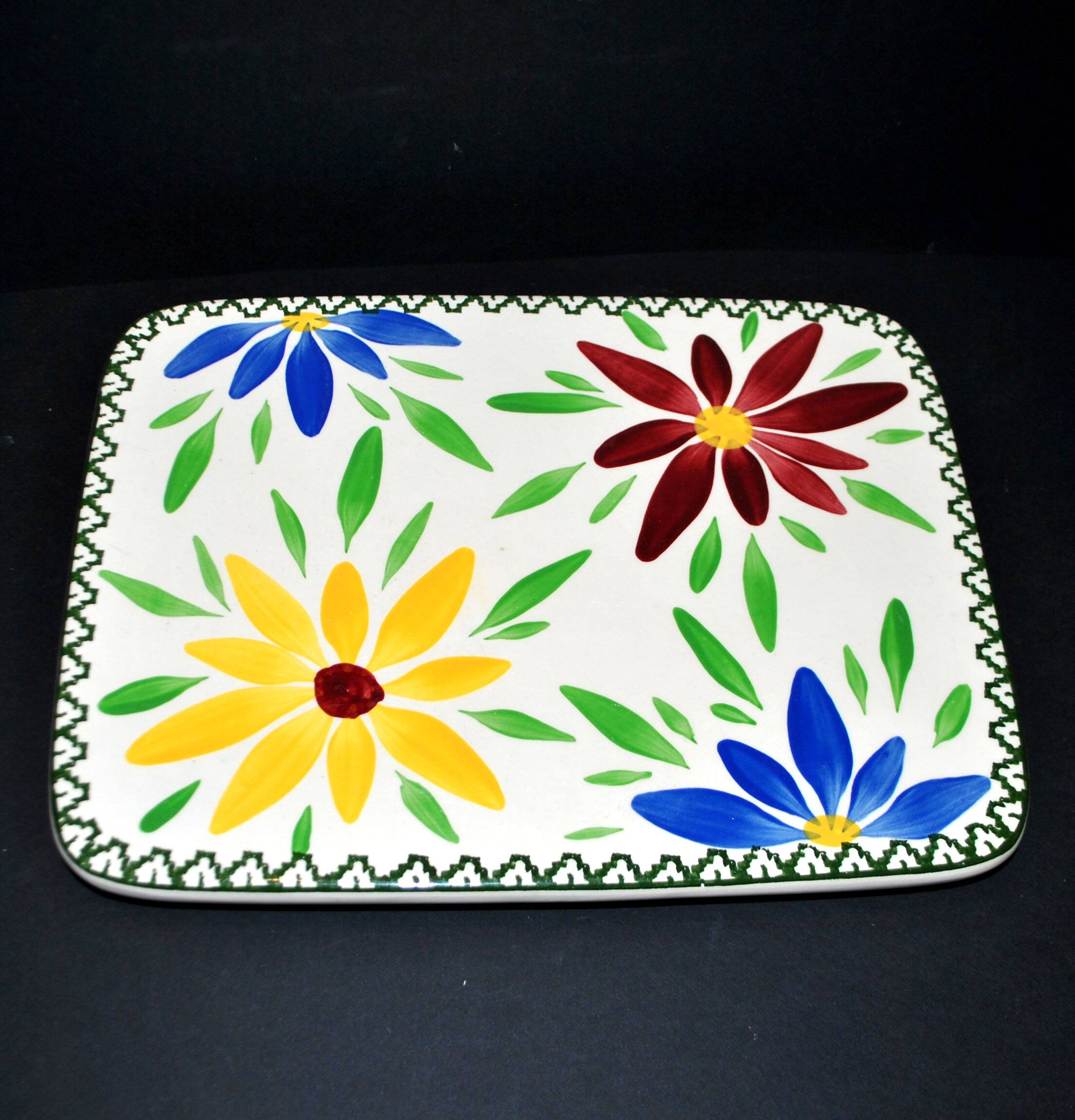 Vintage ceramic trivet from Saint-Clément - floral 1960-1970