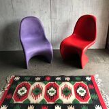 Set of 2 Panton chairs by Verner Panton for Vitra in purple and plum plastic, matte finish.