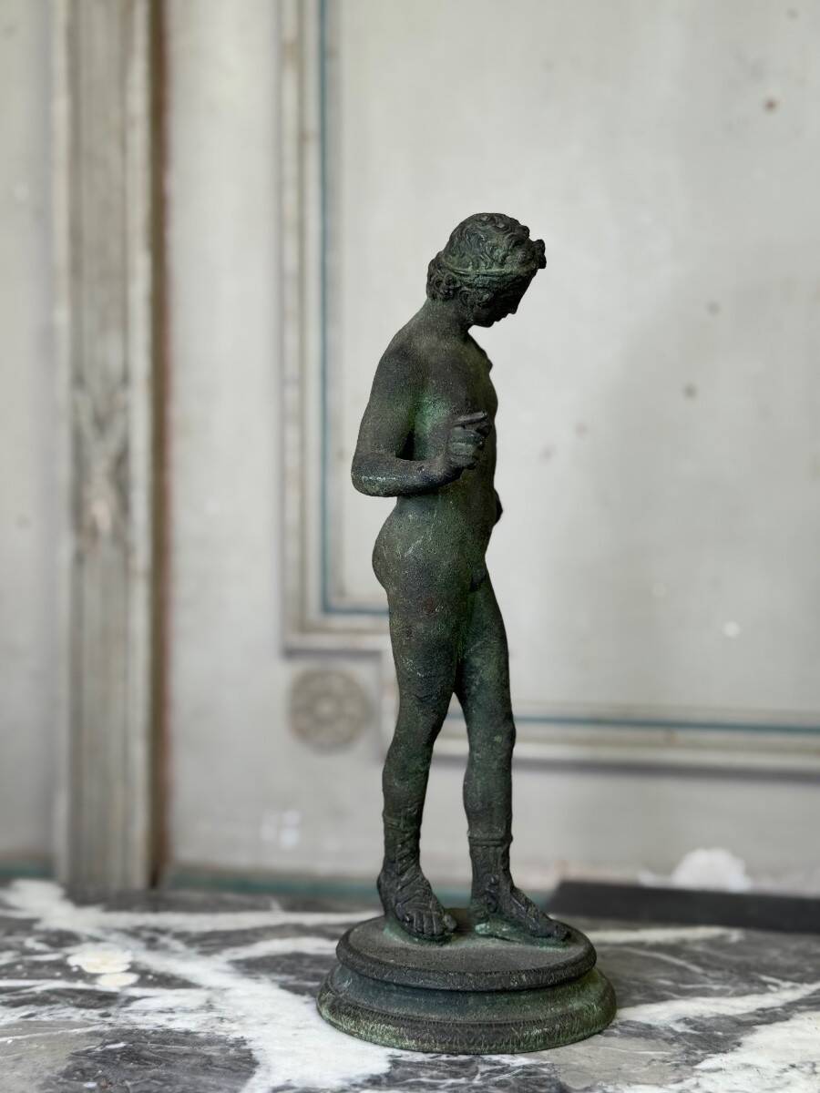 Bronze Narcissus after the antique, excavation patina, 19th century