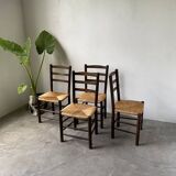 Set of 4 straw chairs from the 50s Dudouyt