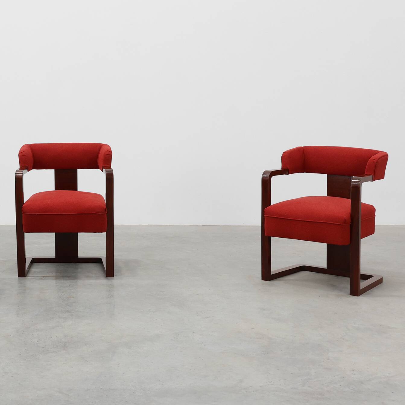 Set of Two Red Reupholstered Art Deco Chairs, Belgium ca. 1920
