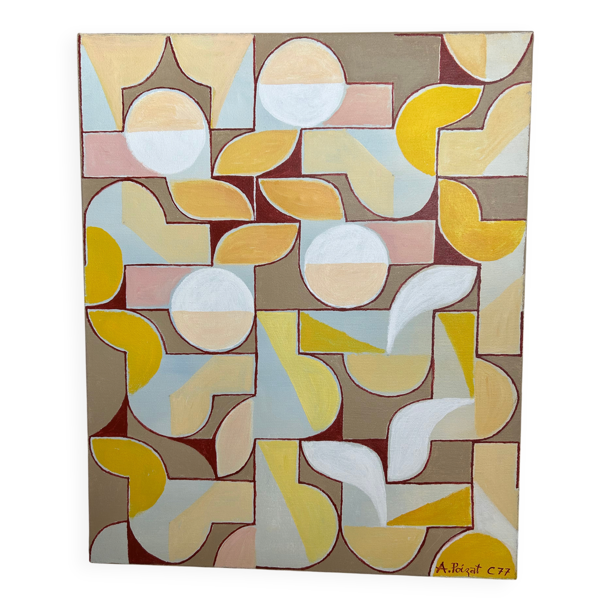 Albert Poizat (b.1940) Large 1977 Geometric Abstract Oil - Millon Paris Pro