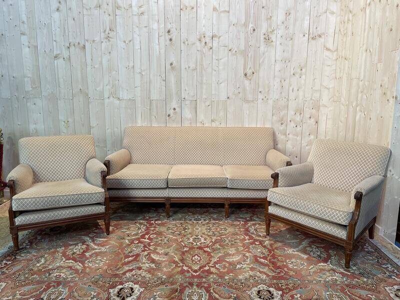 Louis XVI Living Room Sofa and Pair of Bergeres