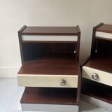 Pair of backlit bedside tables in wood and chrome, France 1970
