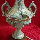 Vintage rococo style lamp, regency, regule steel patinated velvet lampshade 66x20