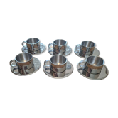 6 tasses à café en inox et 6 soucoupes assorties