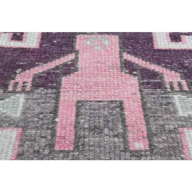 1970s Human Motif Turkish Vintage Oushak Handmade Wool Runner 92x327