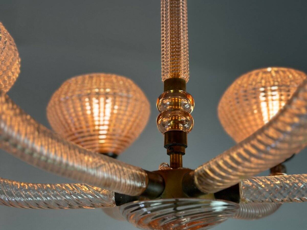 Lustre vénitien en verre de Murano rose vers 1930