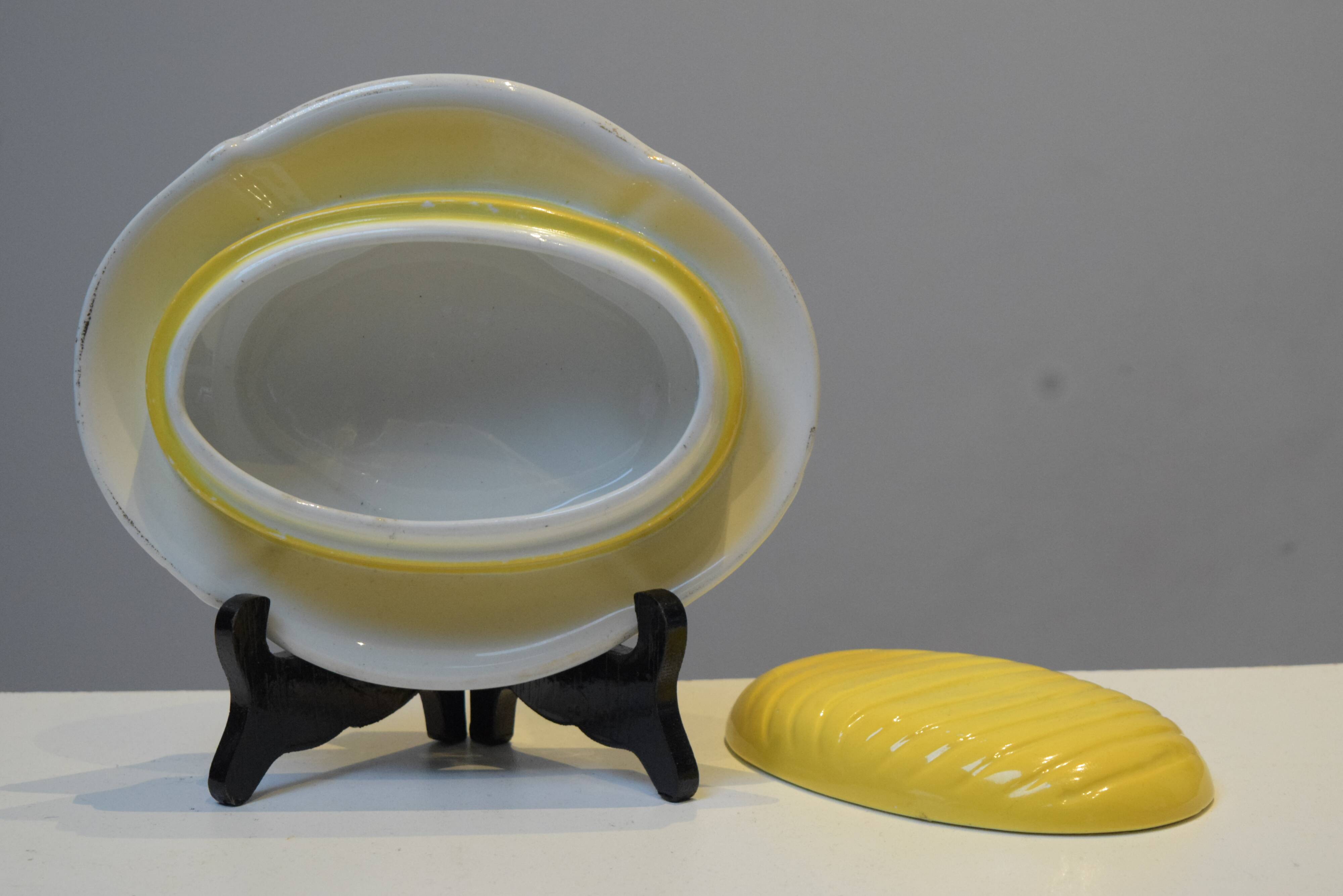 Vintage glazed ceramic butter dish - Manufacture Impériale de NImy
