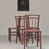 Set of 4 old Thonet style cane bistro chairs from the 1930s
