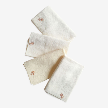 Set of 4 antique towels embroidered and dyed by hand