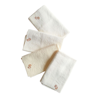 Set of 4 antique towels embroidered and dyed by hand