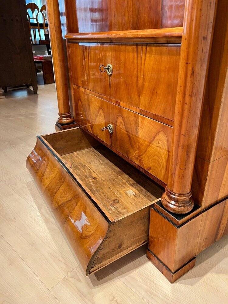 Biedermeier Secretaire in Cherrywood and Maple with Inlays and Brass, South Germany, 1830s