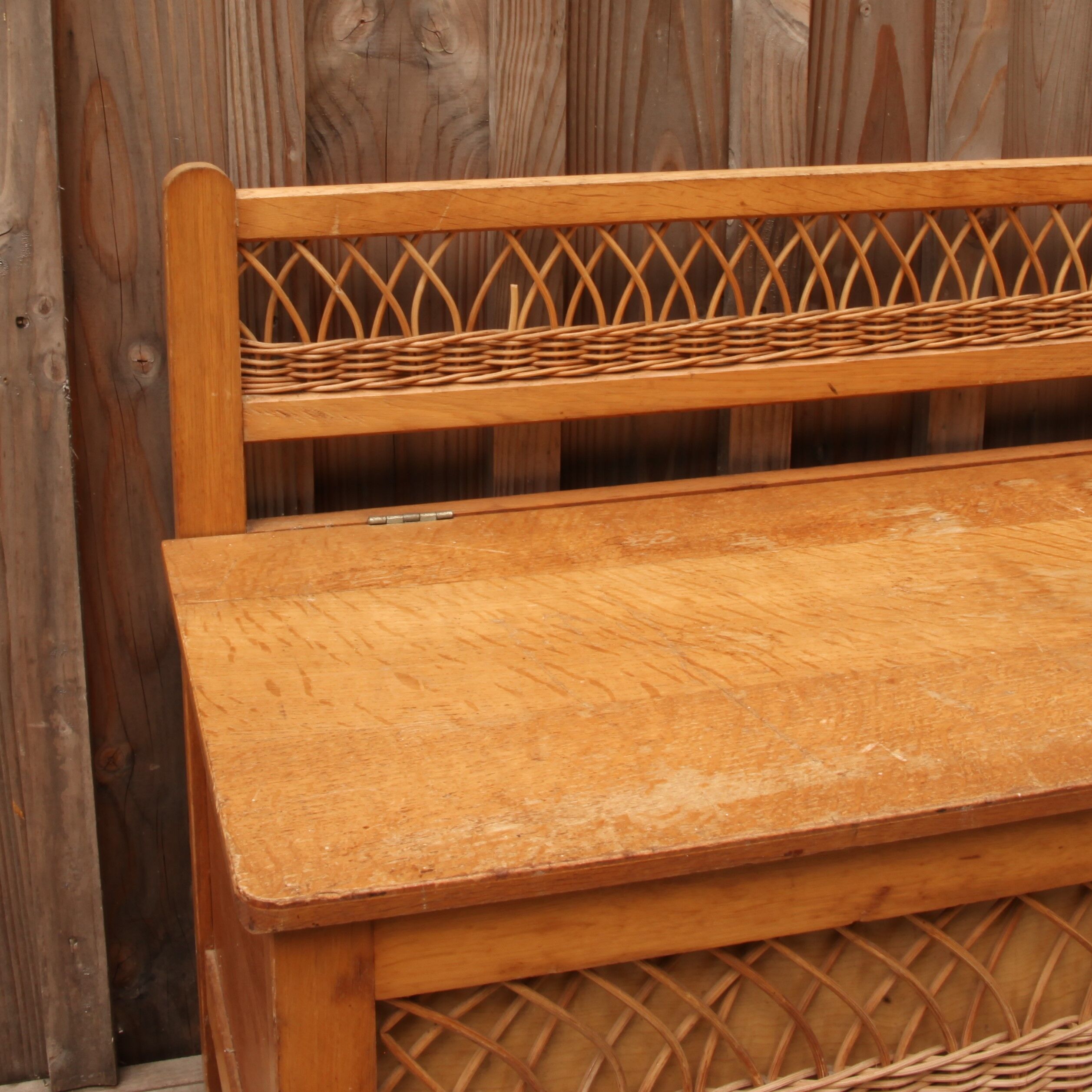 Rattan and wood bench chest