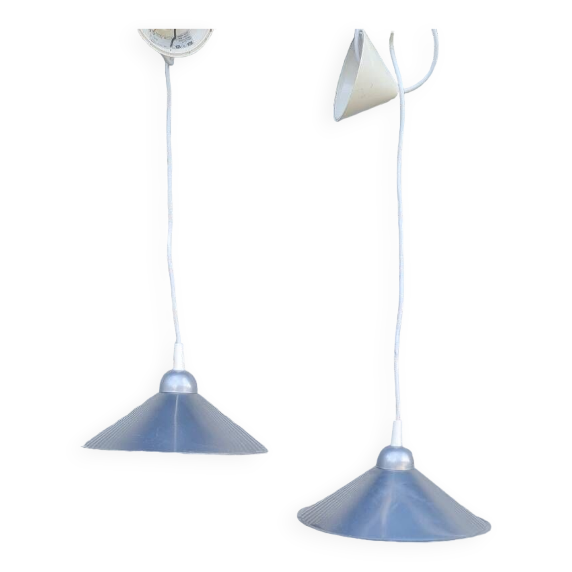 Pair of brushed aluminum pendant lights