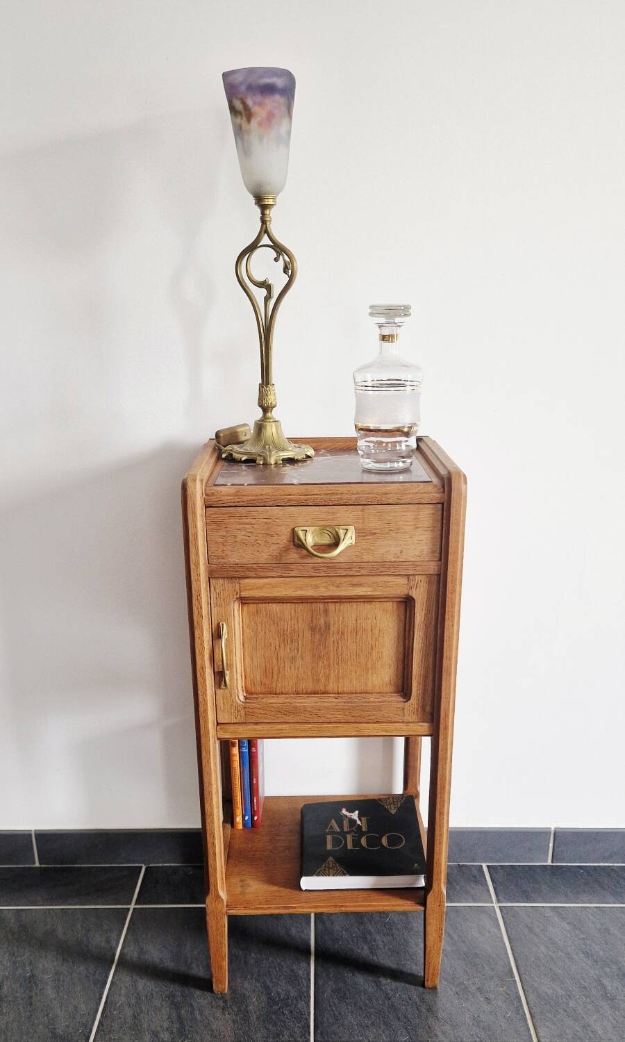 Art Deco style bedside table in solid oak, 1930s