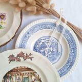 Vintage blue beige soup plates