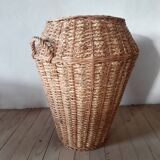 Vintage amphora basket in wicker and woven raffia