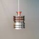 Danish/Swedish hanging lamp, in silver-coloured aluminium with orange interior paint.