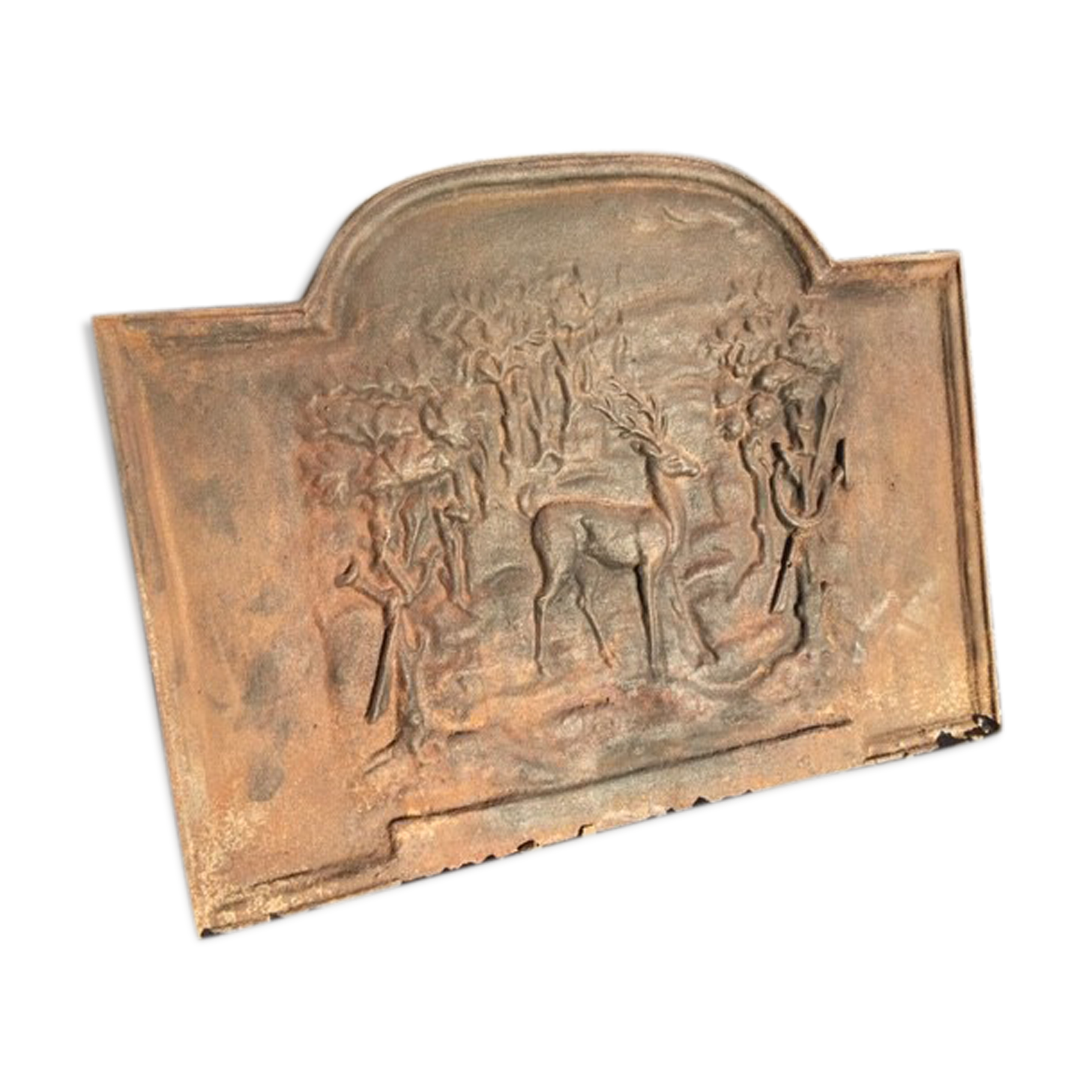 Cast iron fireplace decoration in Relief Deer in good state forest