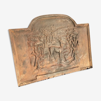 Cast iron fireplace decoration in Relief Deer in good state forest