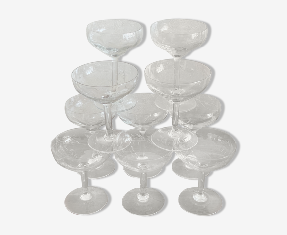 10 glass engraved glass champagne cup, 2 sizes