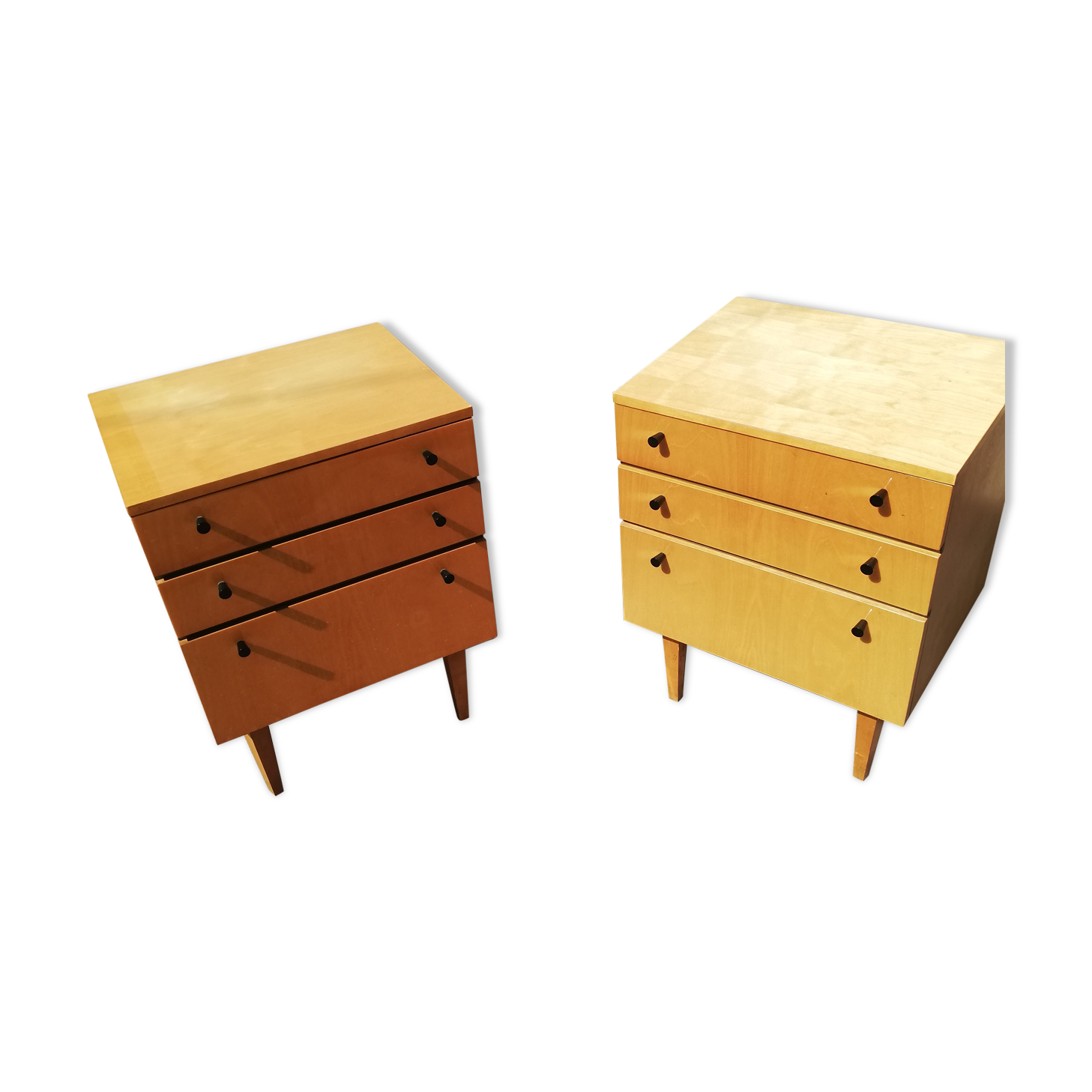 Paire de chevets vintage bois clair
