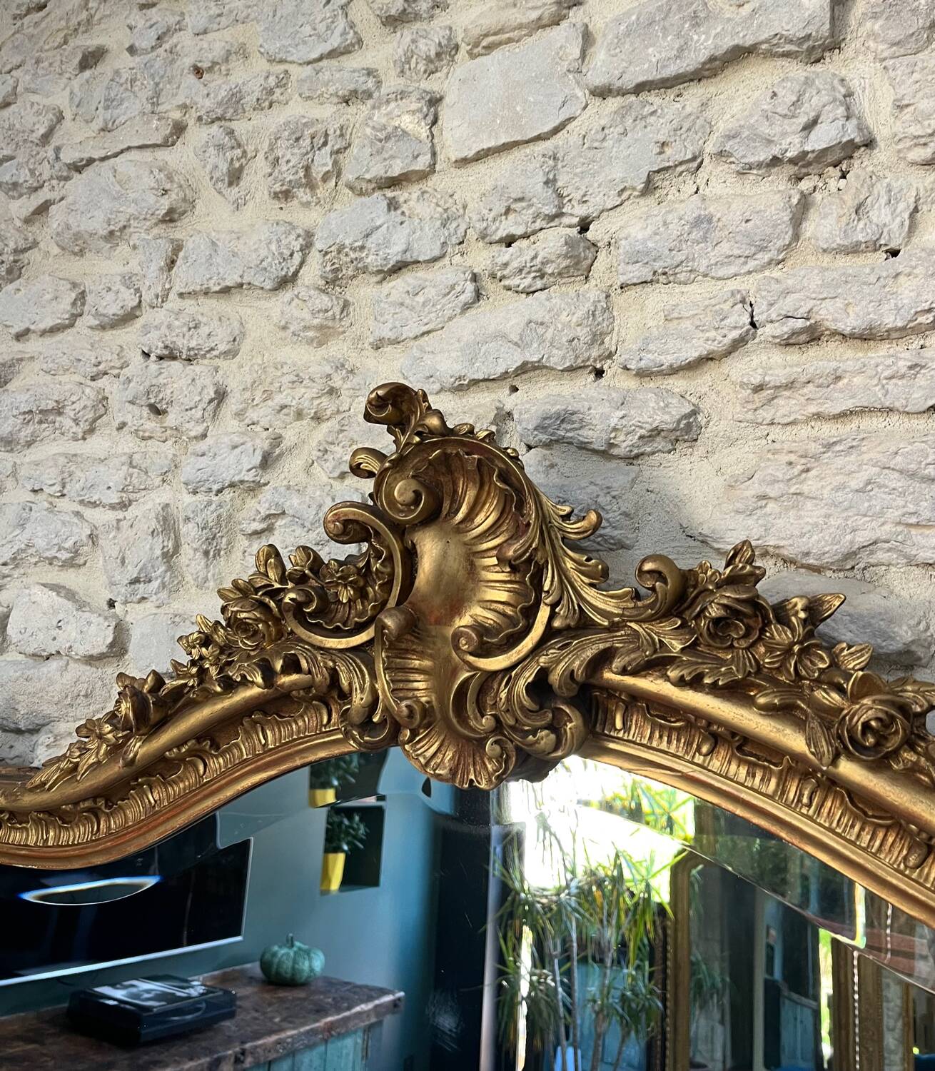 Antique mirror with pediment, 199.5/147cm, late 19th century, beveled glass