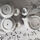 Apilco white and silver coffee maker and bistro cups, vintage French