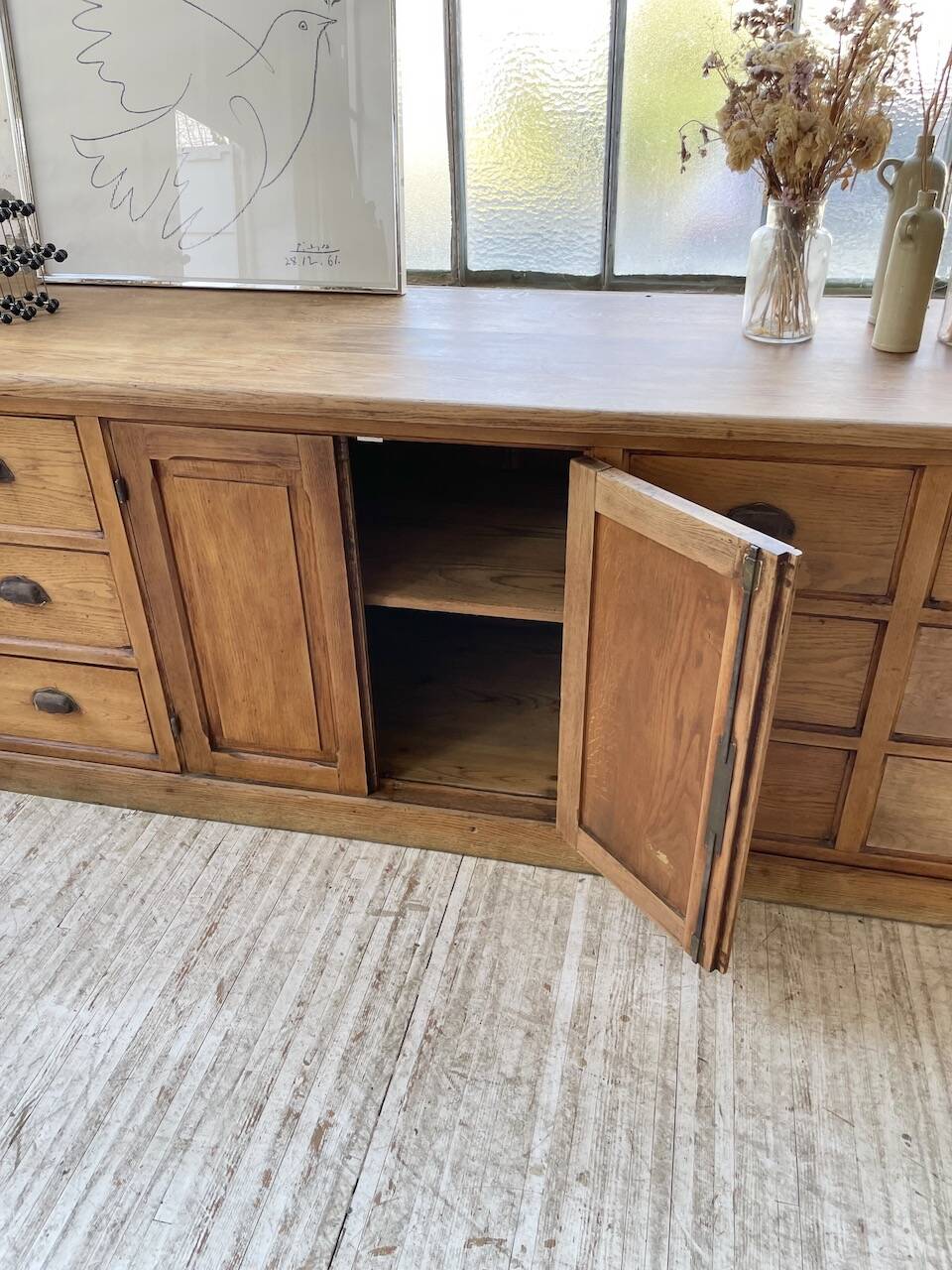 XXL solid oak counter sideboard