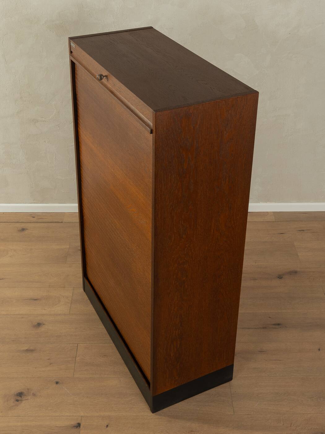 Tambour cabinet from the 1950s, dark stained oak veneer