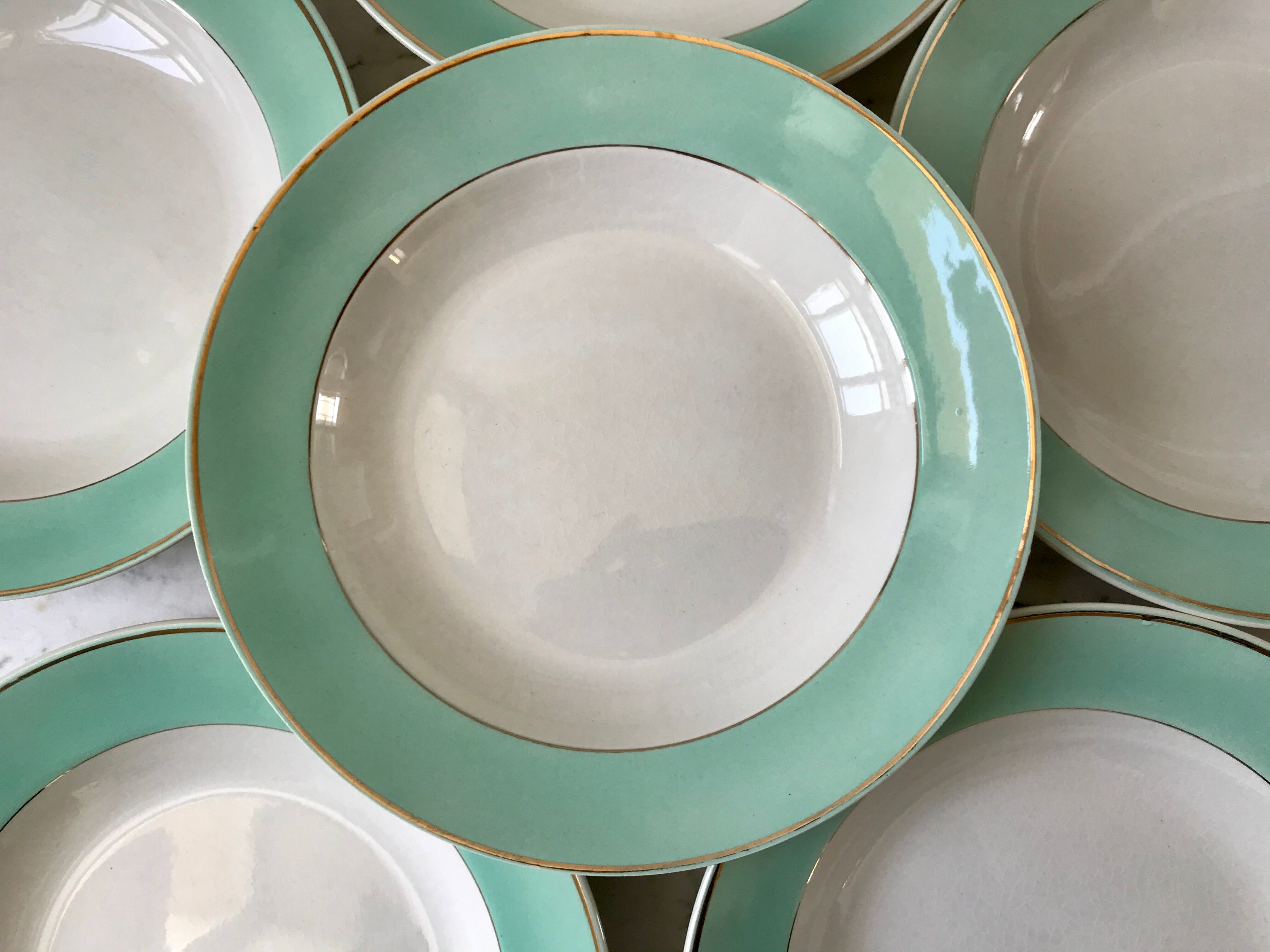 Lot de 6 assiettes creuses Longchamp couleur Céladon années 50