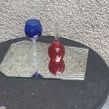 Set of 9 colored port glasses, 5 tulip-shaped and 4 balloons