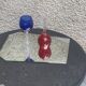Set of 9 colored port glasses, 5 tulip-shaped and 4 balloons