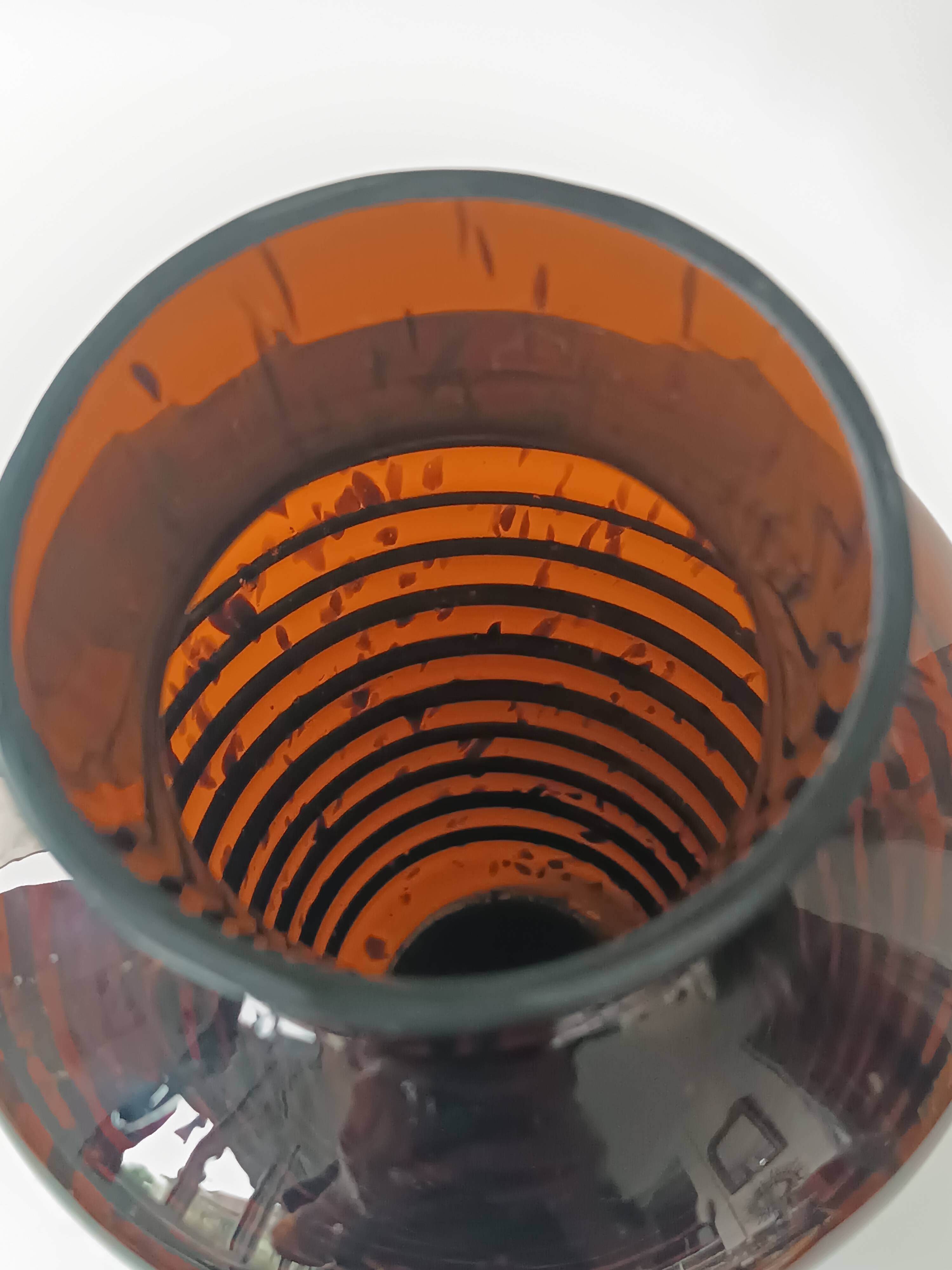 Vintage speckled amber blown glass conical vase