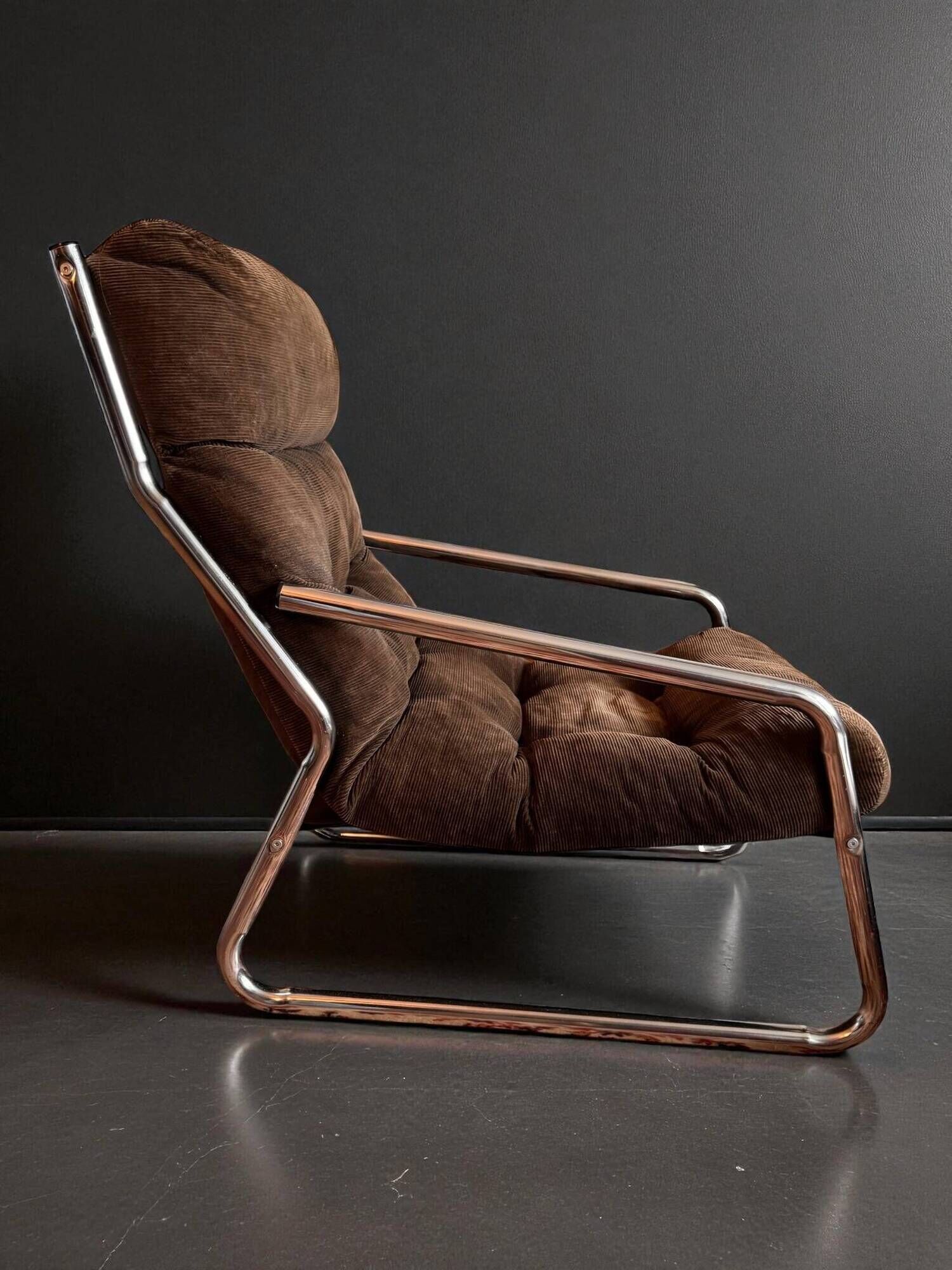 Pixi armchair by Gillis Lundgren for IKEA in chrome and brown velvet, 1974