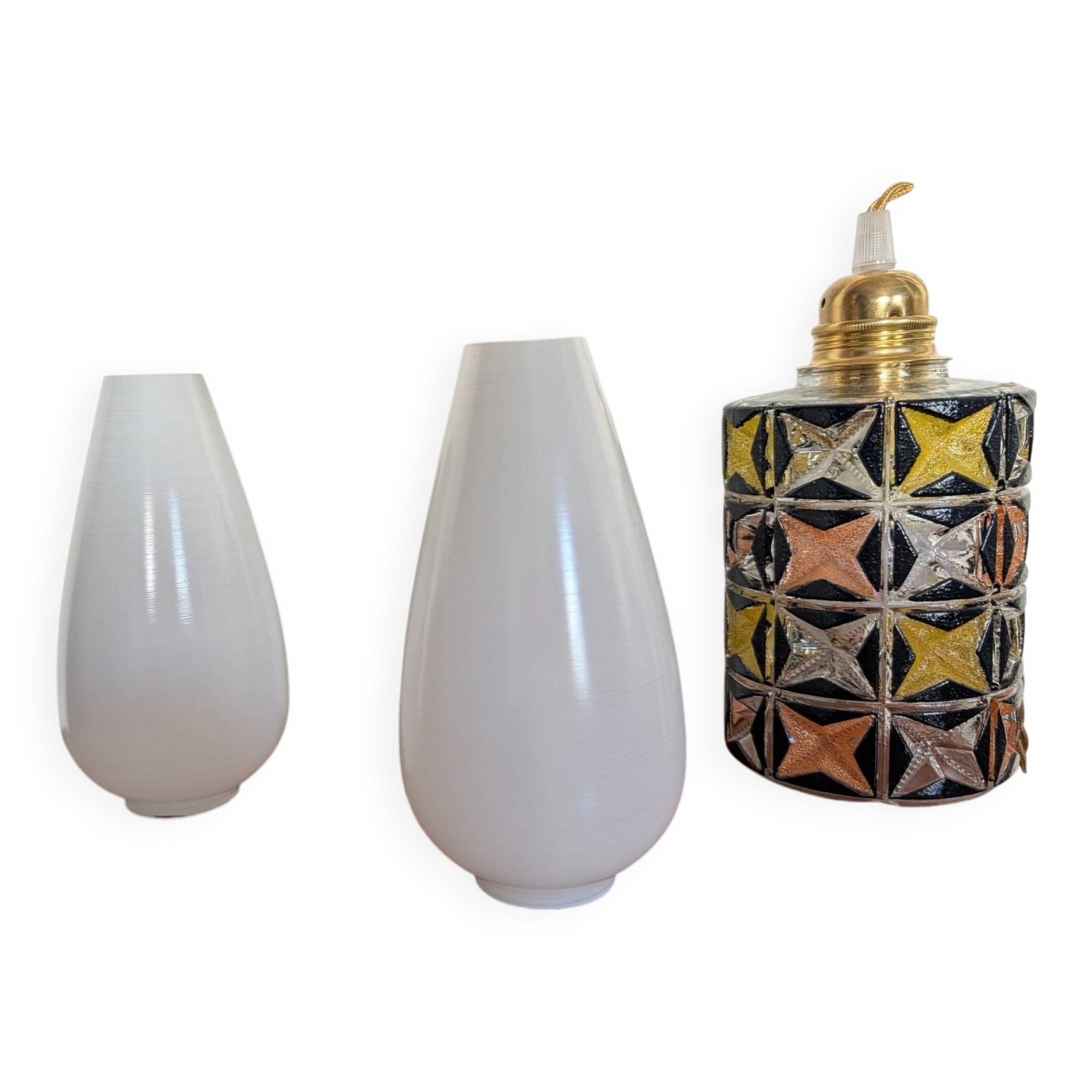 Pair of opaline glass tulip lamps, 1960s-70s