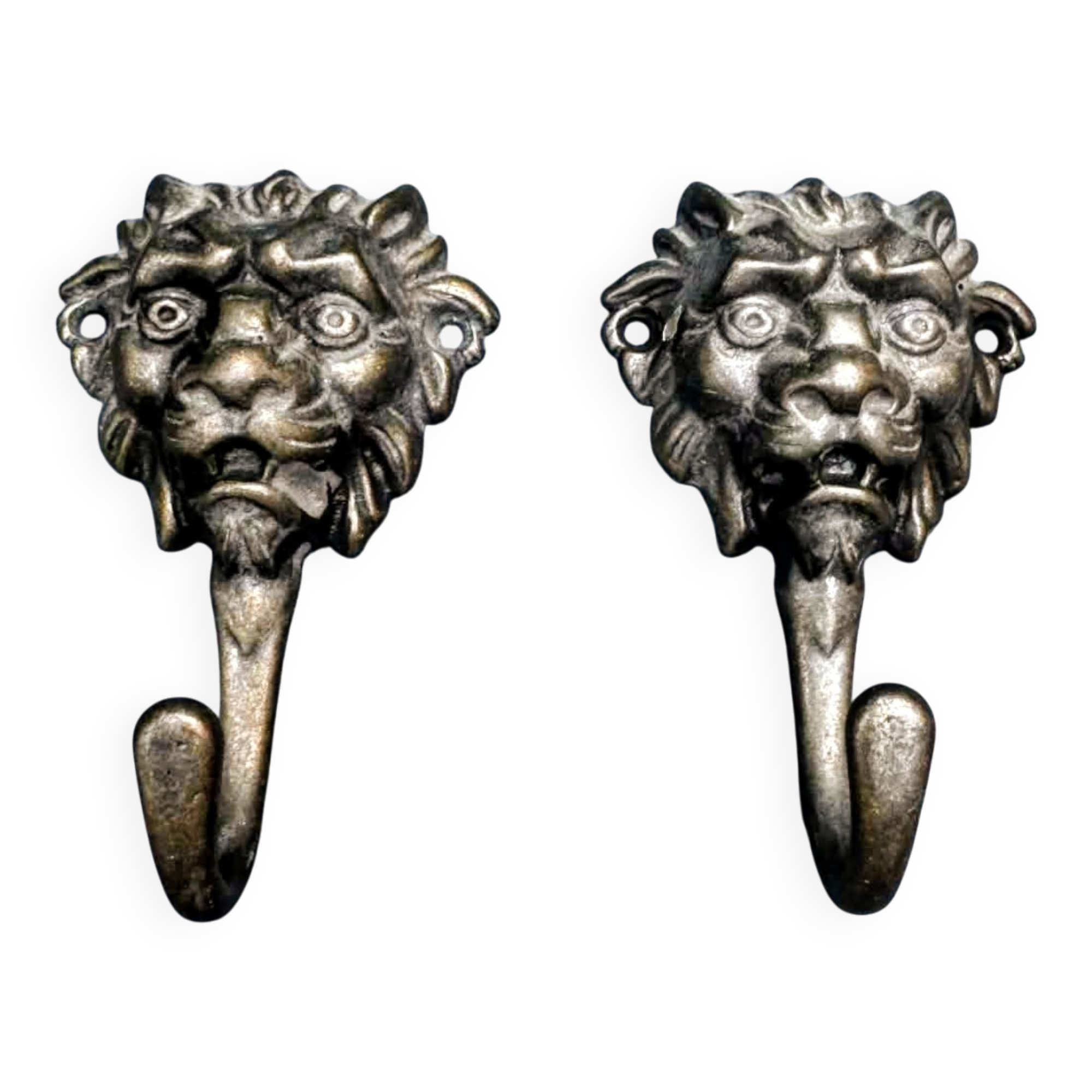 2 brass lion coat hooks 19th century