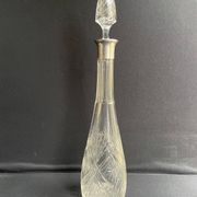 Blown crystal decanter, cut and silver collar