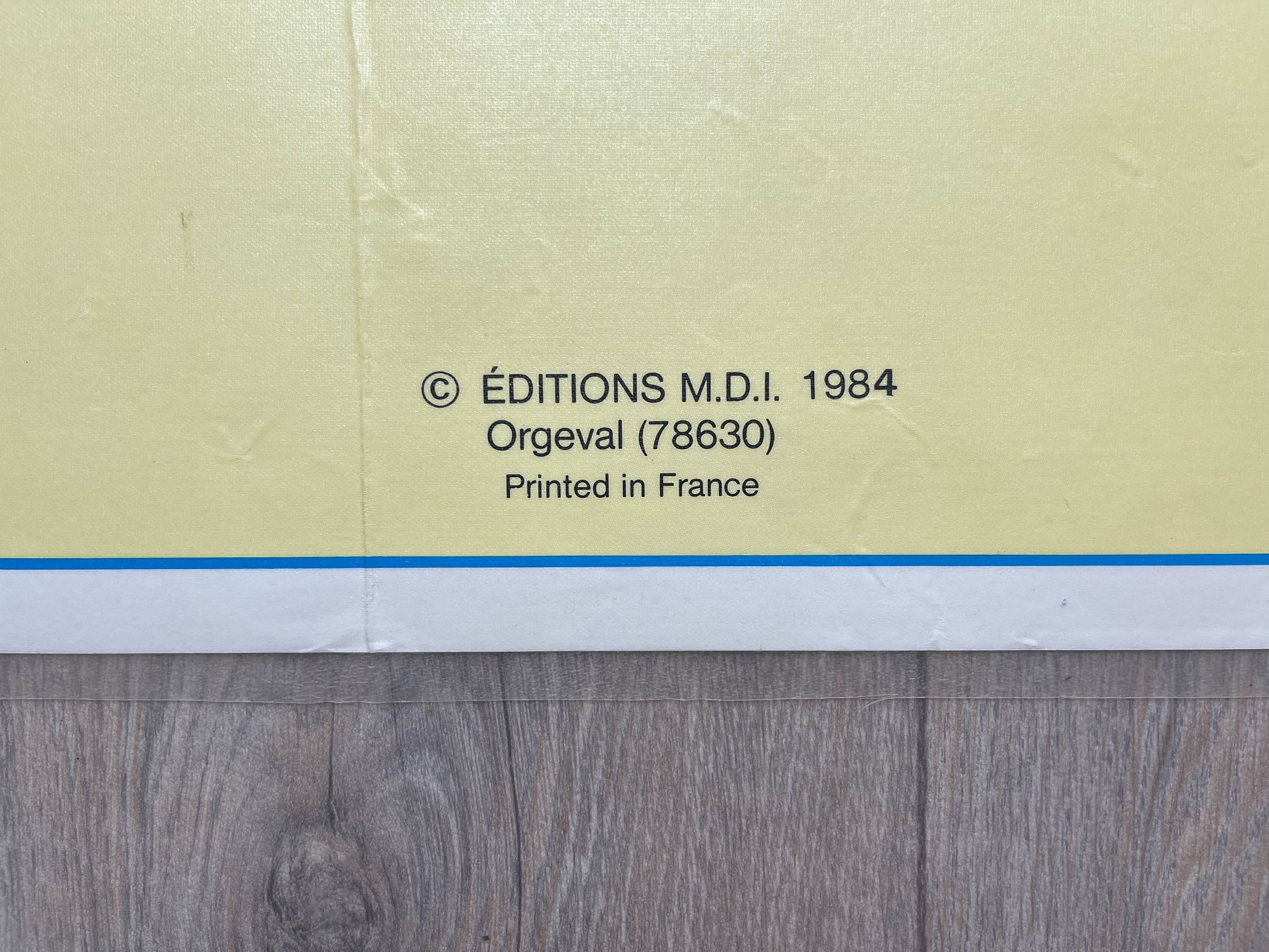 Vintage school map of France, mid-year 1984