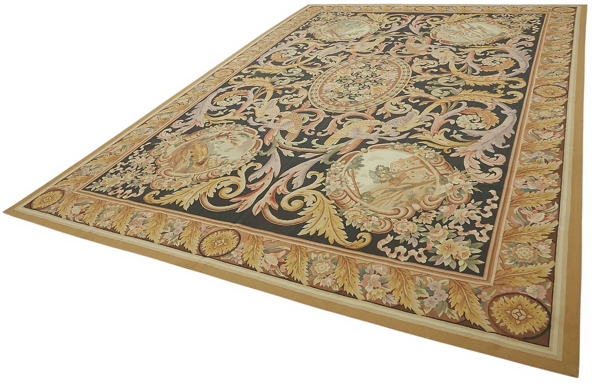 Handmade European Vintage Aubusson Kilim 296 cm x 426 cm