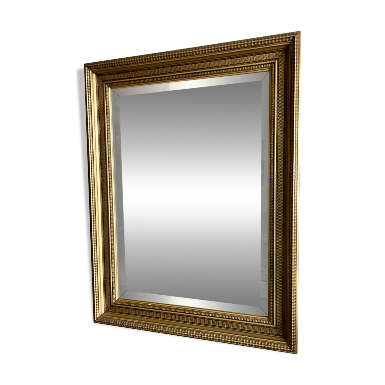 Large antique beveled mirror in the Napoleon III style - Gold and black frame