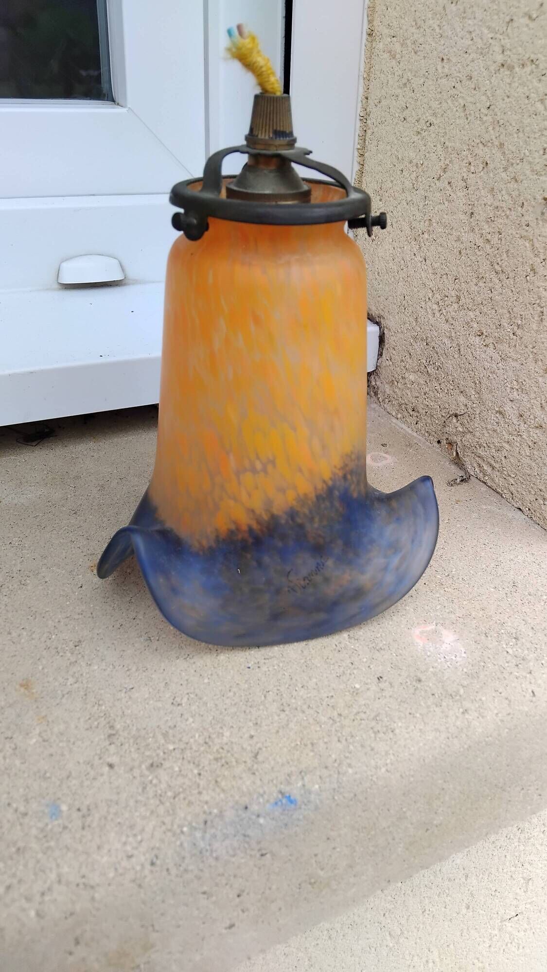 Antique Art Deco glass paste lamp tulip signed VIANNE