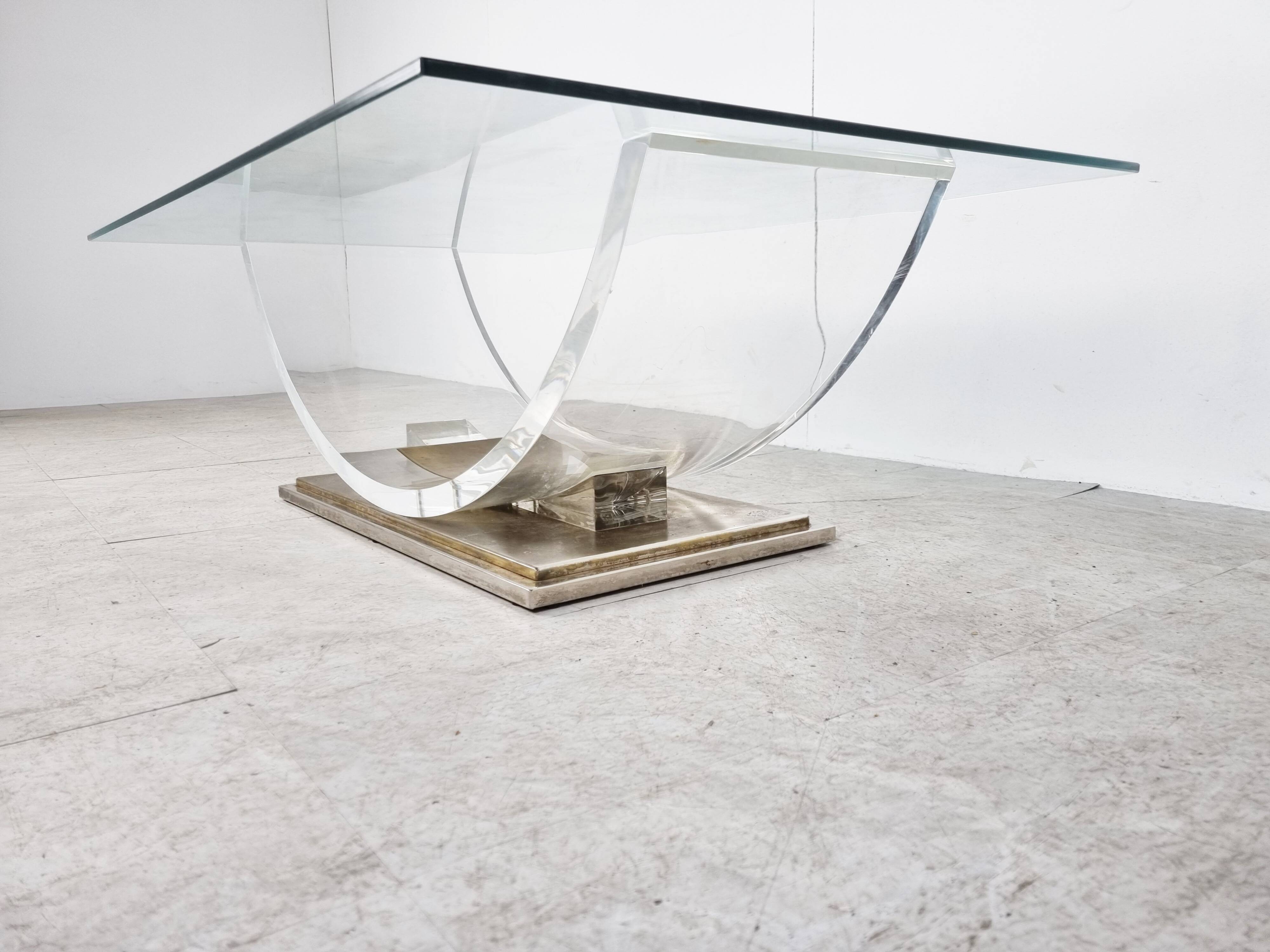 Lucite and brass arch coffee table, 1970s