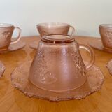Coffee service of 6 cups in vintage pink glass