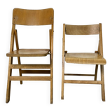 Pair of mismatched wooden folding chairs